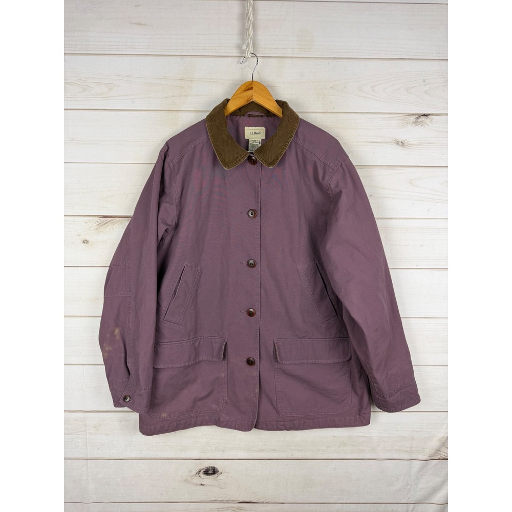 LL Bean Adirondack Coat Women XL Purple  Barn Corduroy Collar Canvas Outdoor